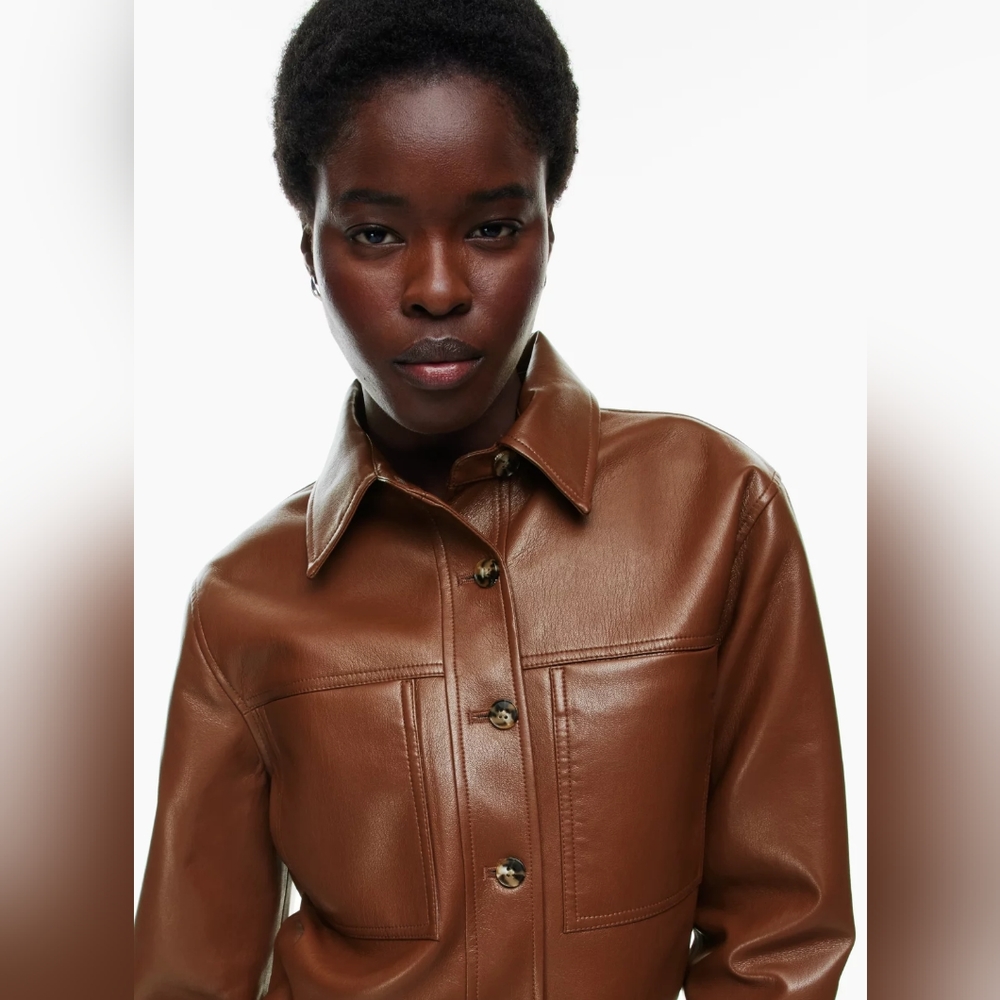 Aritzia Wilfred autumn vegan leather crop jacket - cognac L